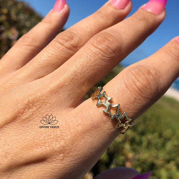 Star Cuff Ring • Adjustable • Gold Plated Brass - Picture 7 of 8